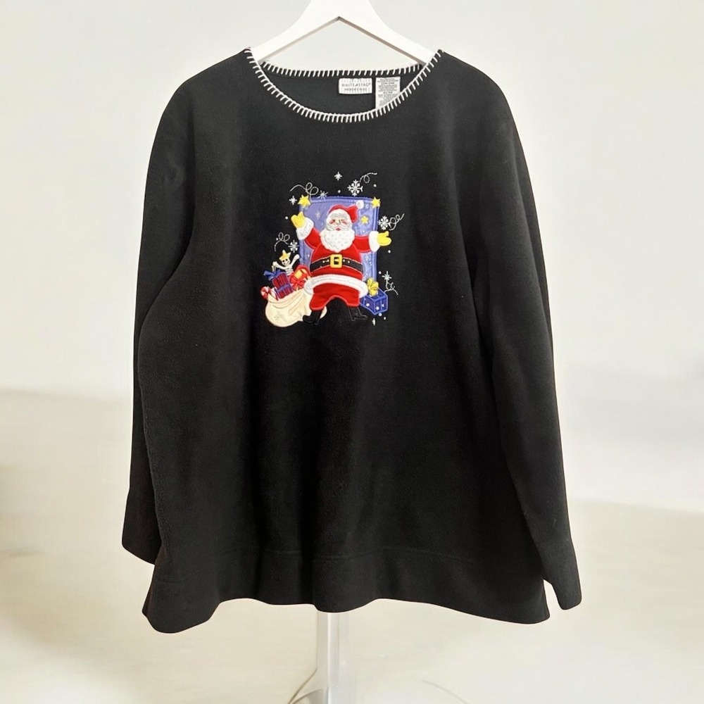 White Stag Womens Pullover 22/24W Christmas Embroidered‎ Sequin Fleece Sweater